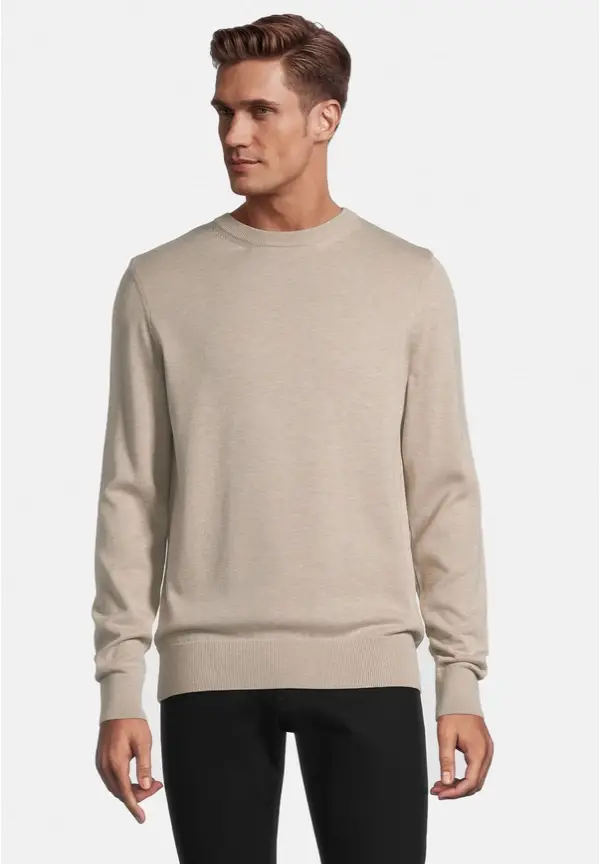 Steffen Klein Pullover Rundhals Baumwoll Mix in beige melange JETZT KAUFEN