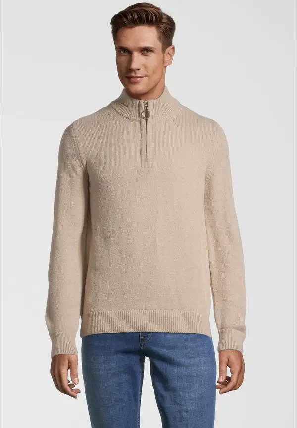Steffen Klein Pullover Troyer Soft Touch in beige Letzte 2 Tage