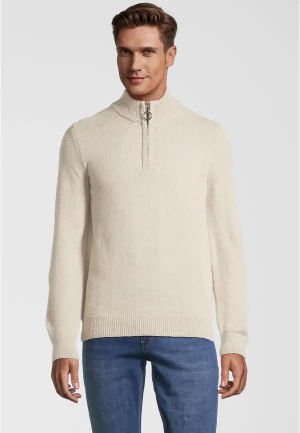 Steffen Klein Pullover Troyer Soft Touch in creme Letzter Tag