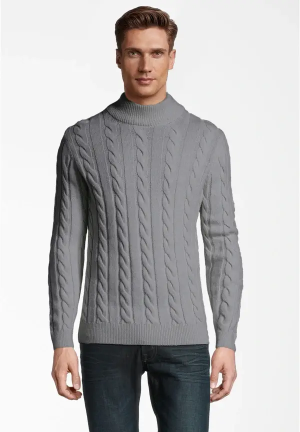 Steffen Klein Pullover Zopfmuster Soft Touch in grau Sonderangebot der Fabrik