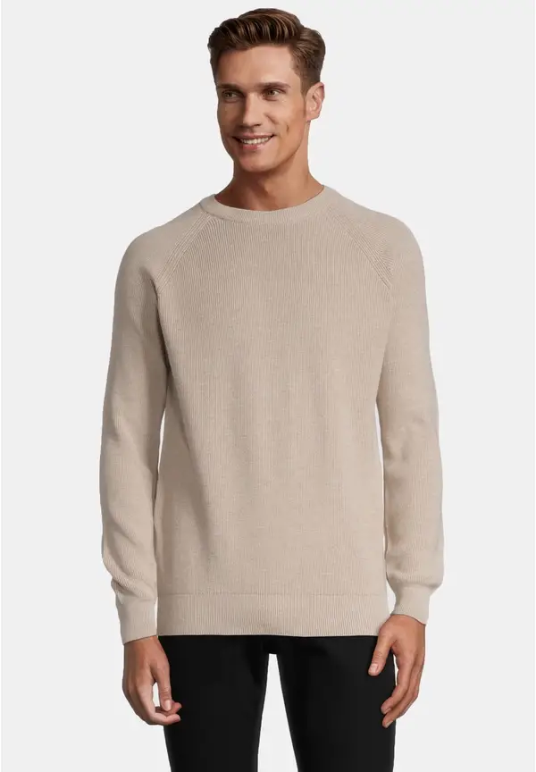 Steffen Klein Pullover Raglan Baumwoll Mix in beige melange Vierteljährliche Förderung