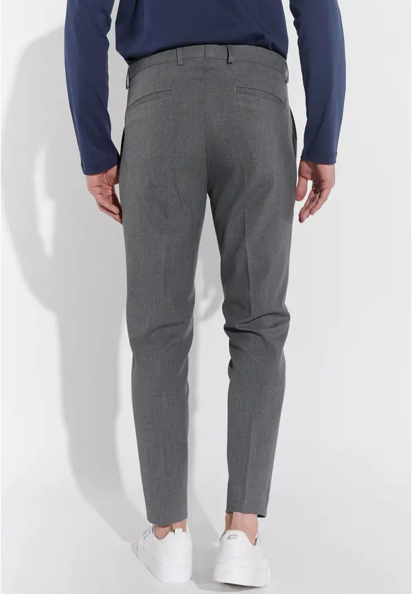Steffen Klein Anzughose Schmal Slim Fit Knöchellang in Grau melange Auslauf