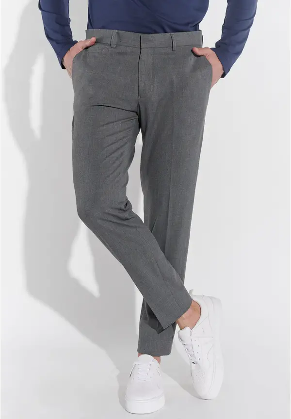 Steffen Klein Anzughose Schmal Slim Fit Knöchellang in Grau melange Auslauf