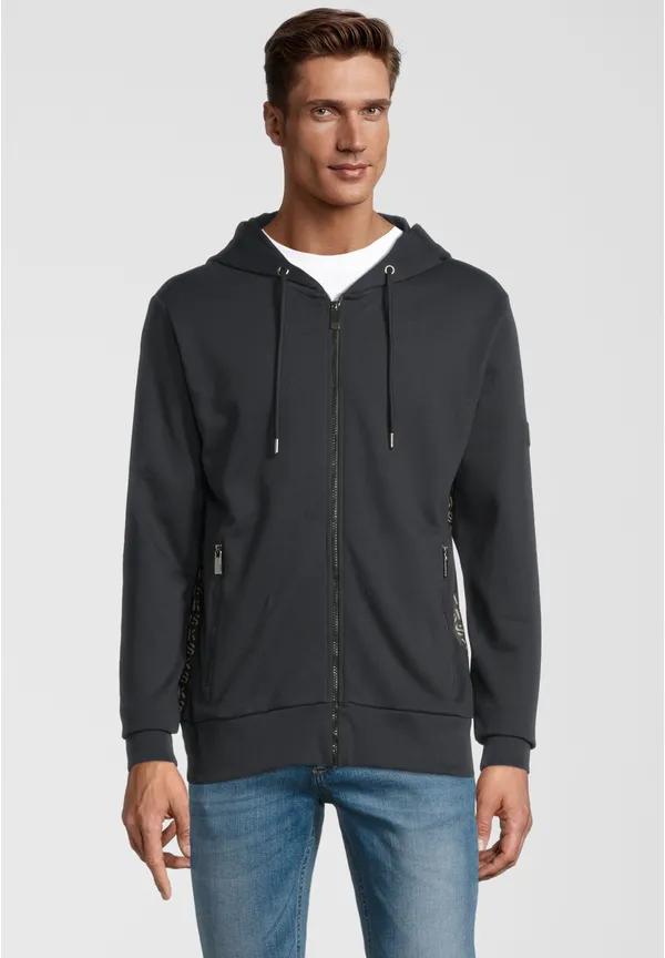 Steffen Klein Sweatjacke mit Zipper und Logo-Band in Schwarz im Angebot