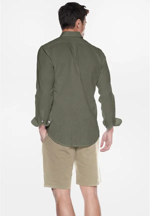 Steffen Klein Leinen-Hemd Slim Fit in khaki Fabrikverkauf