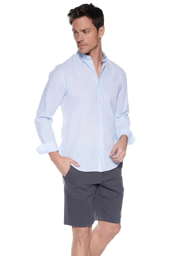 Steffen Klein Leinen-Hemd Slim Fit in Blau Kostenloser Versand