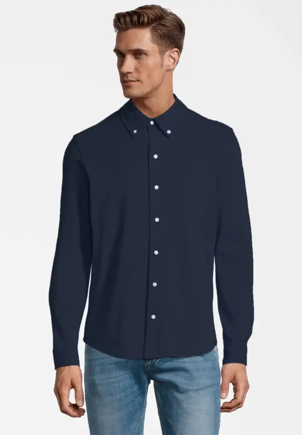 Steffen Klein Piqué Hemd Langarm in Marine Flash Sale