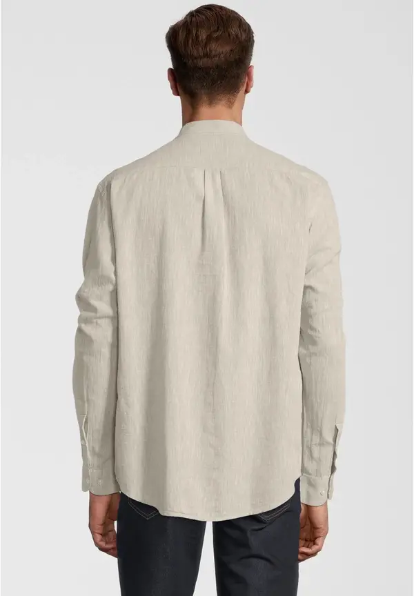 Steffen Klein Hemd Stehbund Leinen-Mix in beige Begrenztes Angebot