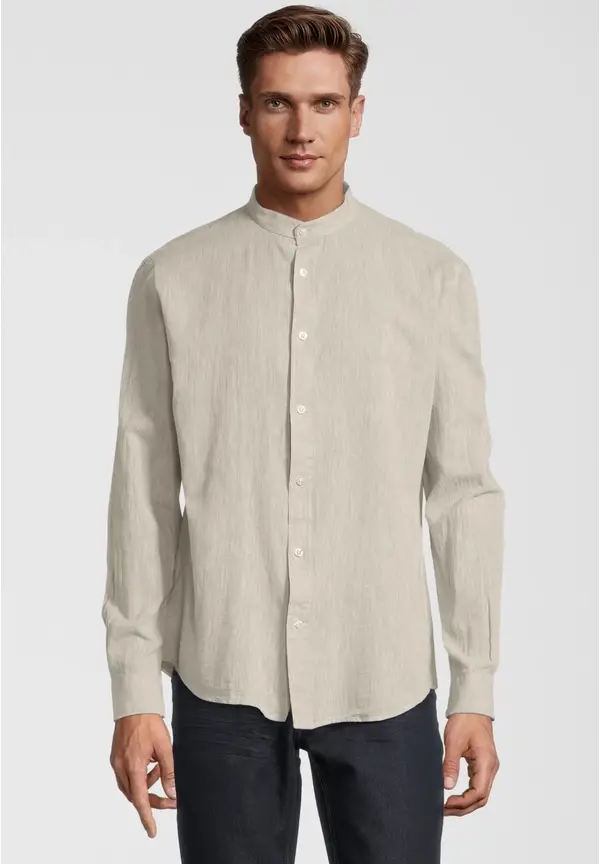 Steffen Klein Hemd Stehbund Leinen-Mix in beige Begrenztes Angebot