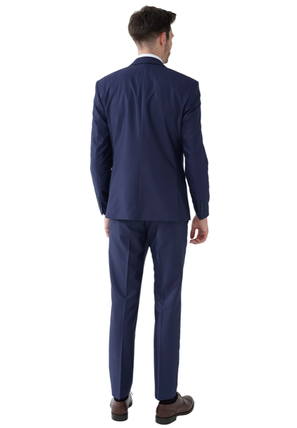 Steffen Klein 2-Teiliger Slim Fit Business Anzug Smoking 2-Knopf Sakko in marine strukturiert Muttertagsangebot