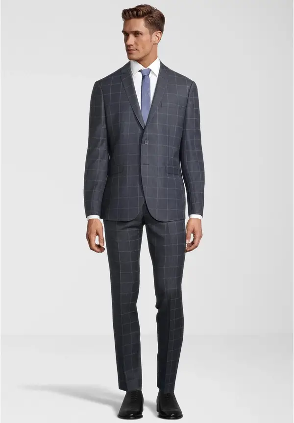 Steffen Klein 2-Teiliger Slim Fit Business Anzug Kariert 2-Knopf Sakko in blau kariert Outlet