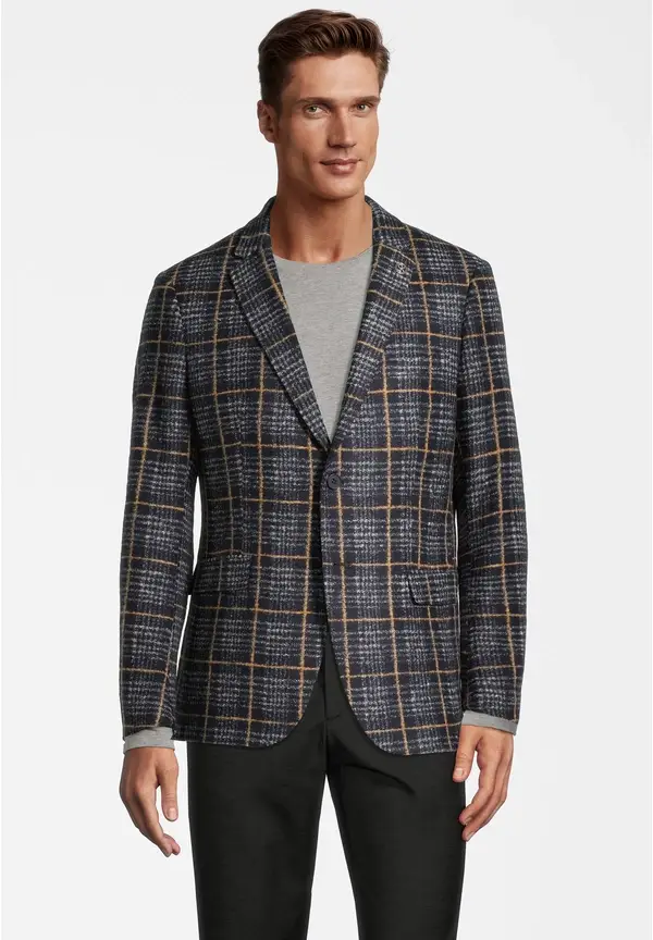Steffen Klein Jersey-Sakko Wolle Karo in Marine Kostenloser Versand
