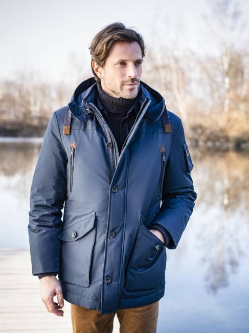 Steinbock Sportlicher Echt-Daunenparka mit Soft-Membrane und abknöpfbarer Kapuze Großer Ausverkauf