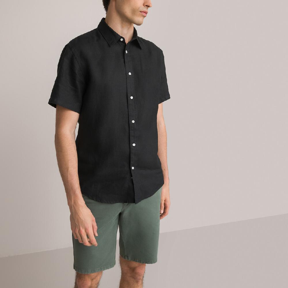 laredoute Kurzärmeliges Leinenhemd Regular-Fit schwarz LA REDOUTE COLLECTIONS Valentinstagsangebot