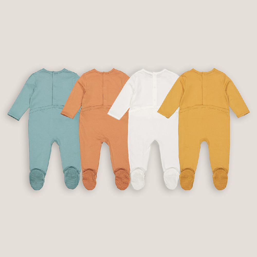 laredoute 4er-Pack Strampler mit Fuss Buchstabenmotiv blau + braun + ecru LA REDOUTE COLLECTIONS Sonderangebot