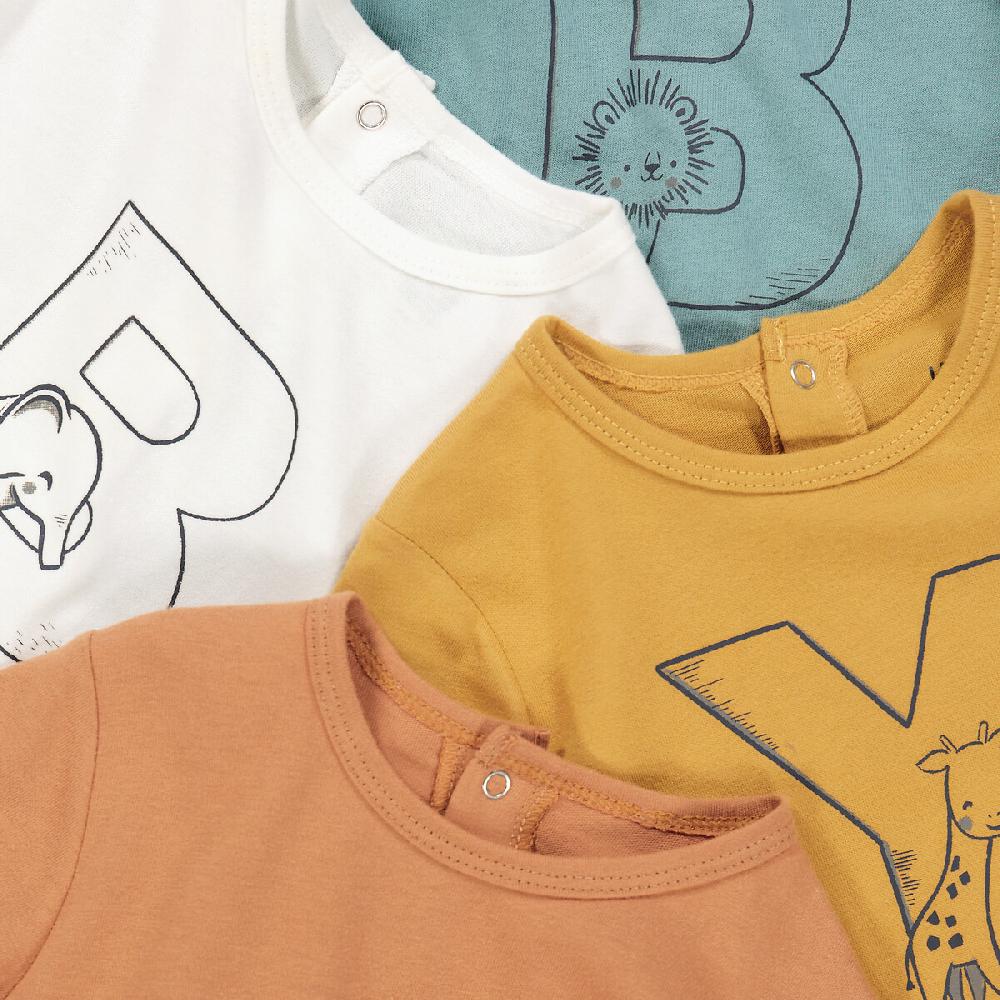 laredoute 4er-Pack Strampler mit Fuss Buchstabenmotiv blau + braun + ecru LA REDOUTE COLLECTIONS Sonderangebot